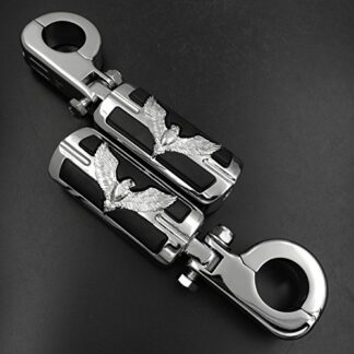 XHT(BC)- Eagle Hawk Shape Front 1 1/4" Highway Stiletto 4475 Foot Pegs P-Clamps For GoldWing GL Chrome Body Black Rubber