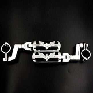 XHT(BC)- Eagle Hawk Shape Front 1.5" 1 1/2" Highway Radical Stiletto 4475 Foot Pegs Clamps For GoldWing GL Chrome Body Black Rubber