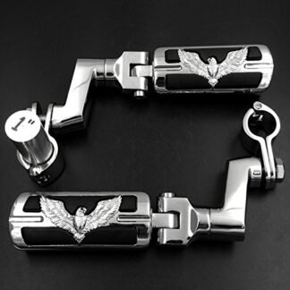 XHT(BC)- Eagle Hawk Shape Front Rider 1" Stiletto 4475 Foot Peg Clamps For Shadow ACE Magna Valkyrie Chrome Body Black Rubber