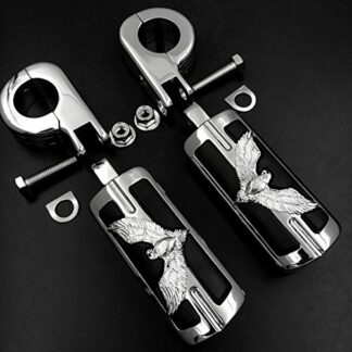 XHT(BC)- Eagle Hawk Shape Rider 1 1/4" Stiletto 4475 Foot Peg P-Clamps For Shadow ACE Magna Valkyrie Chrome Body Black Rubber