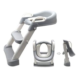 XHT(BC) Gray Toddler Potty Training Seat Ladder Step Toilet Girl Chair Infant Kids Bathroom Trainer