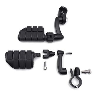 XHT(BC)- Motorcycle Black Large Footpegs Mounting Kit For GoldWing VTX1300 Shadow Valkyrie Triumph Road Glide Ultra FLTRU Equipped with 1-1/4 inch (1.25") Front Engine Guard Frame Tube