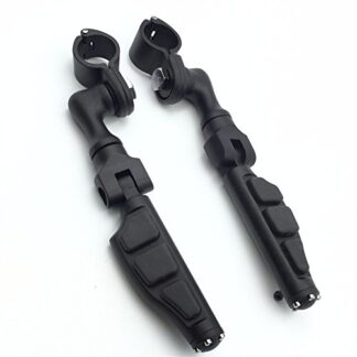 XHT(BC)- Motorcycle Black Short Angled Peg Mounting Kit with Flat End Foot Peg Footrest For Bike with 1-1/2 inch (1.5") Front Engine Guard Frame Tube Iron 883 Electra Glide Ultra Road King FLHR