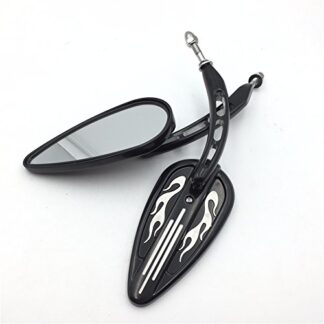 XHT(BC)- Motorcycle Black Skull Side Mirrors with Hollow-out Stems Flame Groove For Harley Davidson Sportster 883 Hugger XLH883HUG(except VRSCF and XL1200X mounted below the handlebars)