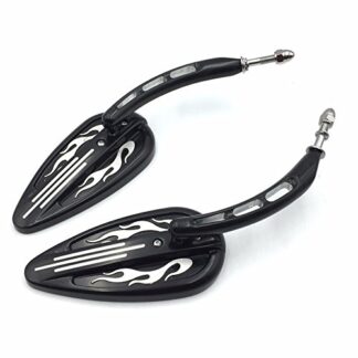 XHT(BC)- Motorcycle Black Skull Side Mirrors with Hollow-out Stems Flame Groove For Harley Tour Glide Classic FLTC Black Electra Glide Classic FLHTC