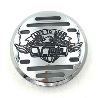 XHT(BC)- Motorcycle Chrome Horn Cover with Black Logo For 1998-2013 Yamaha V-Star 650 / Classic/Custom 1999-2009 Yamaha V-Star 1100 / Classic/Custom/Silverado 1995-2006 Kawasaki Vulcan 801