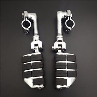 XHT(BC)- Motorcycle Chrome Long Angled Adjustable Dually P-Clamps Large Footpeg Footrest For Harley Davidson Sportster 883 1200 Street Bob Softail CVO 1 inch (1") Front Engine Guard