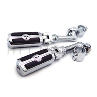 XHT(BC)- Motorcycle Chrome Long Angled Adjustable Peg Mounting Kit Skull Zombie Footrest For Yamaha V-STAR Roadstar Suzuki Boulevard with 1 inch (1") 25mm Front Engine Guard Frame Tube