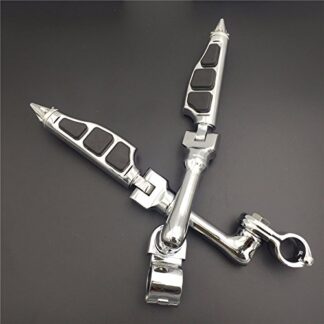 XHT(BC)- Motorcycle Chrome Long Angled Adjustable Peg Mounting Kit Stiletto Shape Foot Peg For GoldWing VTX1300 Shadow Valkyrie Triumph Rocket with (1") 25mm Front Engine Guard Frame Tube