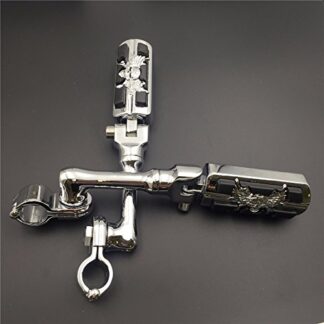 XHT(BC)- Motorcycle Chrome Long Angled Adjustable Peg Mounting Kit Wing Zombie Sull Foot Peg Footrest For Harley Davidson Sportster 883 1200 Street Bob Softail CVO with 1" 25mm Front Engine Guard