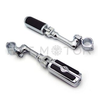 XHT(BC)- Motorcycle Chrome Long Angled Peg Mounting Kit Skull Foot Peg For Bike with 1 inch (1") 25mm Front Engine Guard Frame Tube Iron 883 XL883N Electra Glide Ultra Road King FLHR