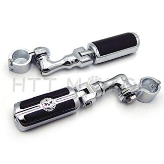 XHT(BC)- Motorcycle Chrome Short Adjustable Peg Mounting Kit Skull Zombie Foot Peg Footrest For Harley Davidson Sportster 883 1200 Street Bob Softail CVO with 1 inch (1") 25mm Front Engine Guard