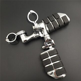 XHT(BC)- Motorcycle Chrome Short Angled Adjustable Dually Highway P-Clamps Large Footpeg Footrest For Yamaha V-STAR Roadstar Suzuki Boulevard 1-1/4 inch (1.25") Front Engine Guard Frame Tube