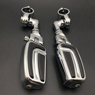 XHT(BC)- Motorcycle Chrome Short Angled Adjustable Highway Peg Mounting Kit AirFlow Footrest For Yamaha V-STAR Roadstar Suzuki Boulevard with 1-1/2 inch (1.5") Front Engine Guard Frame Tube