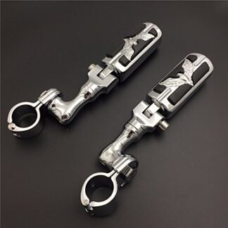XHT(BC)- Motorcycle Chrome Short Angled Adjustable Peg Mounting Kit Eagle Foot Peg For GoldWing VTX1300 Shadow Valkyrie Triumph with 1 inch (1") 25mm Front Engine Guard Frame Tube