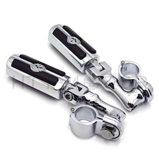 XHT(BC)- Motorcycle Chrome Short Angled Adjustable Peg Mounting Kit Skull Zombie Foot Peg Footrest For Harley Sportster 883 1200 Street Bob Softail CVO 1-1/2 inch (1.5") Front Engine Guard