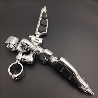XHT(BC)- Motorcycle Chrome Short Angled Adjustable Peg Mounting Kit Stiletto Shape Foot Peg Footrest For Harley Sportster 883 1200 Street Bob Softail CVO with 1 inch (1") 25mm Front Engine Guard