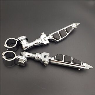 XHT(BC)- Motorcycle Chrome Short Angled Adjustable Peg Mounting Kit Stiletto Shape Foot Peg For GoldWing VTX1300 Shadow Valkyrie Triumph Rocket with 1.5" Front Engine Guard Frame Tube