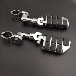 XHT(BC)- Motorcycle Chrome Short Angled Large Footpegs Mounting Kit For GoldWing VTX1300 Shadow Valkyrie Triumph Road Glide Ultra FLTRU 1-1/4 inch (1.25") Front Engine Guard Frame Tube
