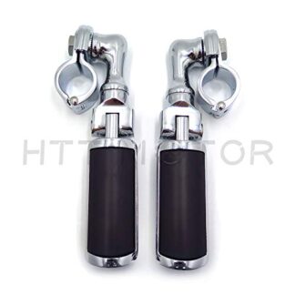XHT(BC)- Motorcycle Chrome Short Angled Peg Mounting Kit Skull Foot Peg For Bike with 1 inch (1") 25mm Front Engine Guard Frame Tube Iron 883 XL883N Electra Glide Ultra Road King FLHR