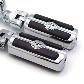 XHT(BC)- Motorcycle Chrome Short Angled Peg Mounting Kit Skull Zombie Footpeg For Bike 1-1/4 inch (1.25") Front Engine Guard Frame Tube Iron 883 XL883N Electra Glide Ultra Road King FLHR