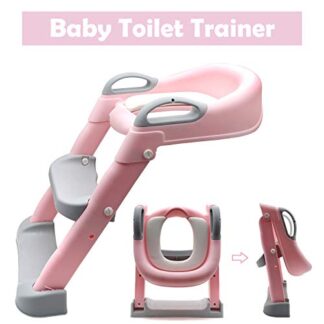 XHT(BC) Pink Toddler Potty Training Seat Ladder Step Toilet Girl Chair Infant Kids Bathroom Trainer
