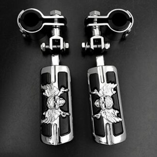 XHT(BC)- Wing Skull Zombie 1" 1-1/4" Highway Radical Stiletto 4475 Foot Pegs Clamps For Harley Sportster Chrome Body Black Rubber