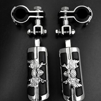XHT(BC)- Wing Skull Zombie 1" 1-1/4" Highway Stiletto 4475 Foot Pegs Clamps For GoldWing GL1800 1500 1100 1200 Chrome Body Black Rubber