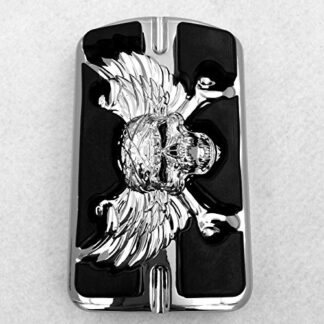 XHT(BC)- Wing Skull Zombie Emblem Chromed Harley Davidson Touring Softail Brake Pedal Large Pad H-D Willie G.