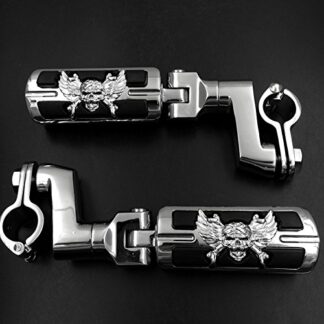 XHT(BC)- Wing Skull Zombie Shape 1" ENGINE GUARDS Stiletto 4475 Foot Pegs Clamps For Harley Sportster Touring Chrome Body Black Rubber