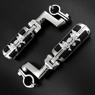 XHT(BC)- Wing Skull Zombie Shape Front 1" Highway Radical Stiletto 4475 Foot Pegs Clamps For GoldWing GL Chrome Body Black Rubber