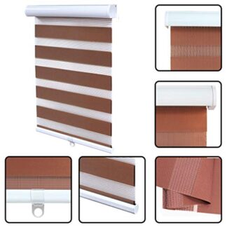 XHT(BC)- Zebra Roller Blinds [(W)20“ x (H)72”] Brown, Cordless, Dual Layer Shades, Sheer or Privacy Light Control, Day and Night Window Drapes, Easy to Install, Striped Dove [P/N: ET-ZB-BR-20]