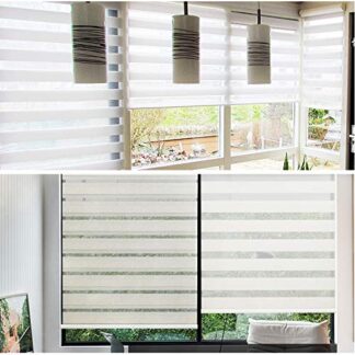XHT(BC)- Zebra Roller Blinds [(W)40“ x (H)72”] White, Cordless, Dual Layer Shades, Sheer or Privacy Light Control, Day and Night Window Drapes, Easy to Install, Striped Dove [P/N: ET-ZB-W-40]