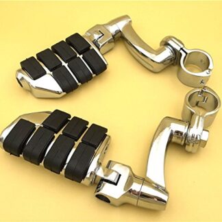 XKH Group Motorcycle Chrome Adjustable Dually Highway P-Clamps Large Footpeg Footrest For Harley Davidson Sportster 883 1200 Street Bob Softail CVO Equipped 1 inch (1") 25mm Front Engine Guard