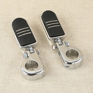 XMT-MOTO 1 1/4 Chrome Dually Adjustable Engine Guard Highway Foot Peg Footpegs Set W/P Mount Offset fits for Harley Davidson Street Glide 32mm Crash Bar