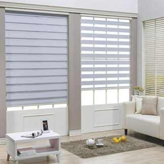 Zebra Roller Blinds [(W)48" x (H)72"] White, Cordless, Dual Layer Shades, Sheer or Privacy Light Control, Day and Night Window Drapes, Easy to Install, Striped Dove